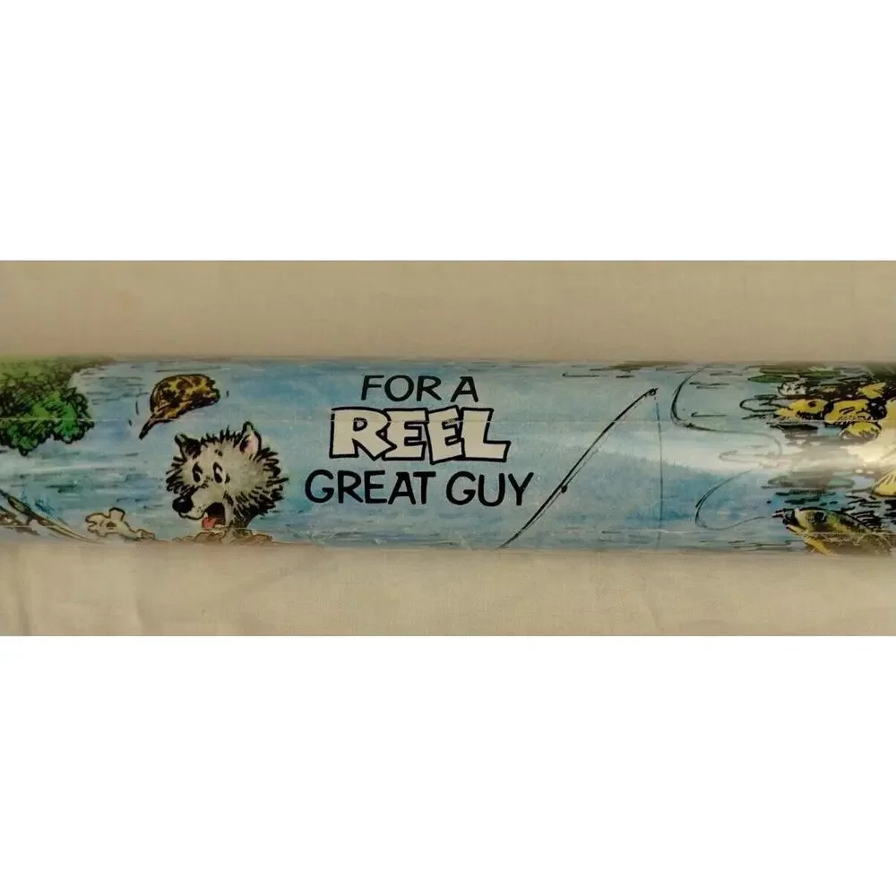 Vintage American Greetings Forget Me Not Gift Wrap - Fishing - Reel Great Guy